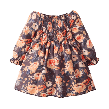 

Kucnuzki 18 Months Infant Baby Girl Winter Dress Causal Dress 24 Months Infant Girl Long Sleeve Floral Prints Elegant Square Neckline Dress Brown