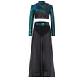 thumbnail image 5 of Aislor Girls 2 Piece Dance Outfits Sparkly Sequin Rhinestone Crop Top with Split Sides Flowy Pants Set Green 8, 5 of 6