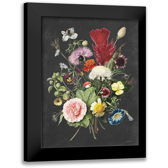 Lettered And Lined 12x14 Black Modern Framed Museum Art Print Titled - Vintage Bouquet