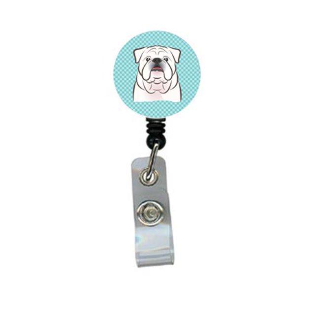 Damier Bleu Blanc Bouledogue Anglais Badge Rétractable