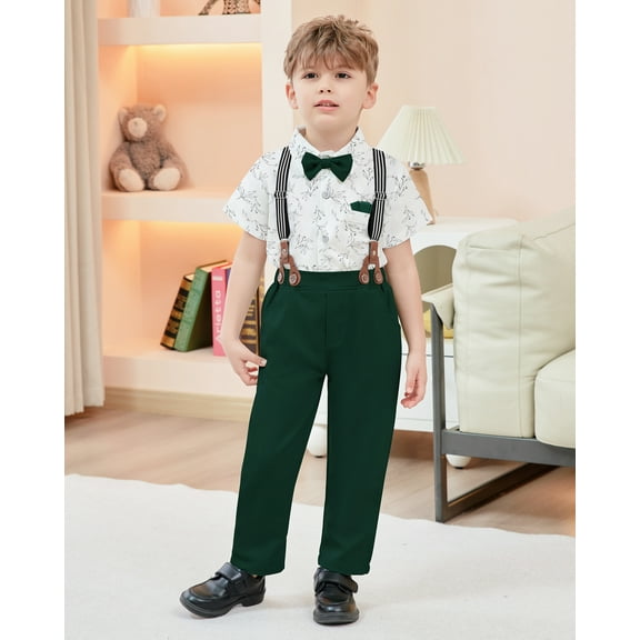 SANMIO Toddler Baby Boy Clothes Suit Gentleman Wedding Formal Dress Outfits,  Shirt with Bowtie   Suspender Pants 1-5 Years