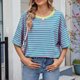 thumbnail image 1 of Puntoco Liquidación de camisetas cortas para mujer, camiseta informal a rayas con cuello redondo y manga corta a la moda para mujer, 1 of 5