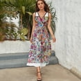 thumbnail image 3 of Otomi Fabric Mexico Art Womens Night Club Maxi Dress V Neck Sleeveless Bohemia Long Dresses, 3 of 9