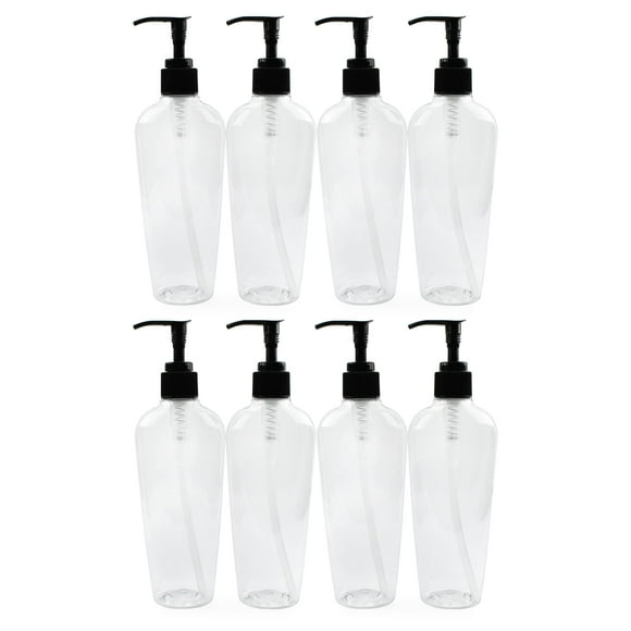 Botellas de loción de plástico Cornucopia 235 ml con bomba, paquete de 8 unidades, transparentes