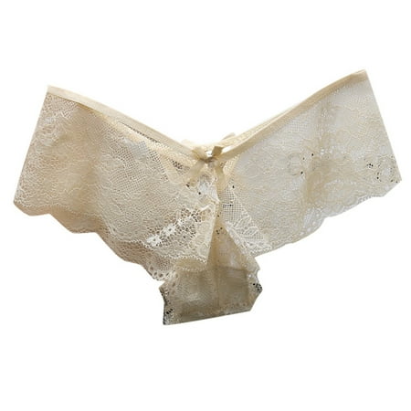 GHSOHS Womens Underwear Briefs Women s Briefs Lingerie Underwear Women s Flroal Lace Hollow out Panties Bowknot Underwear Low Rise No Show Seamless Briefs Plus Size Underpants Bikini Beige Panty