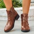 thumbnail image 2 of Rokment Womens Buckle Studded Western Chelsea Ankle Boots Retro Leather Low Block Heel Pull‑On Cowgirl Short Booties for Fall Winter Party Business, 2 of 8