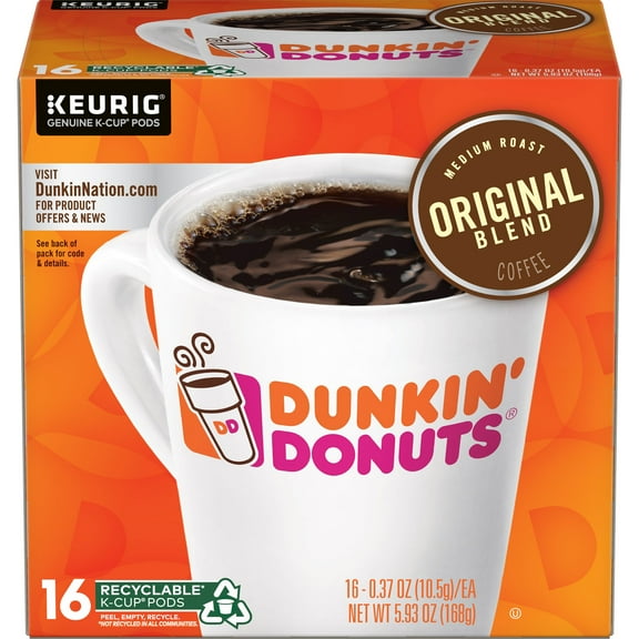 Dunkin' Original Blend Coffee, Keurig K-Cup Pods, 16 Count
