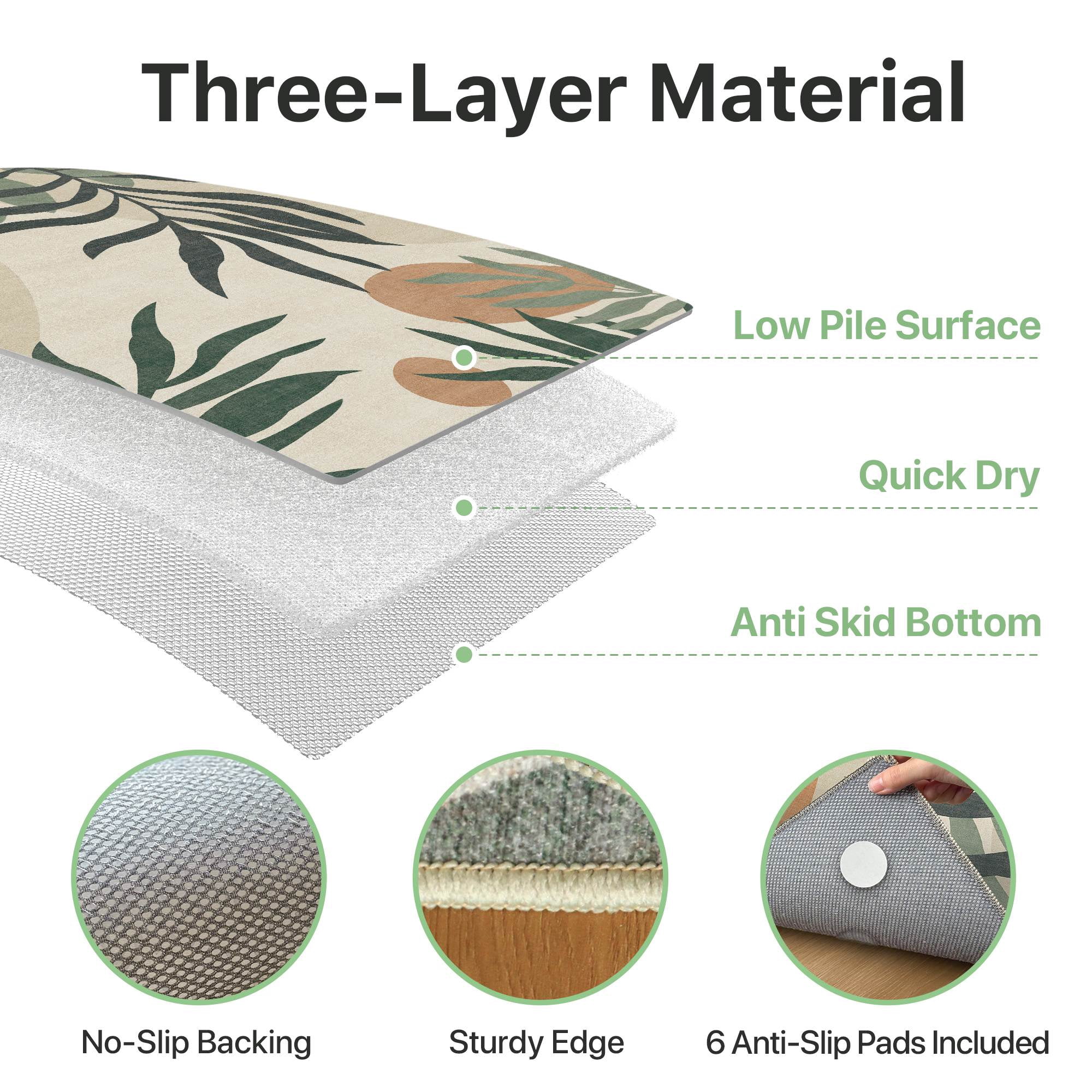 DEORAB Outdoor Rug 5'X8' Chenille Patio Carpet Three-Layer Material Imitation Silicone Spot Molding Camping Outside RV Mat,Beige&Green