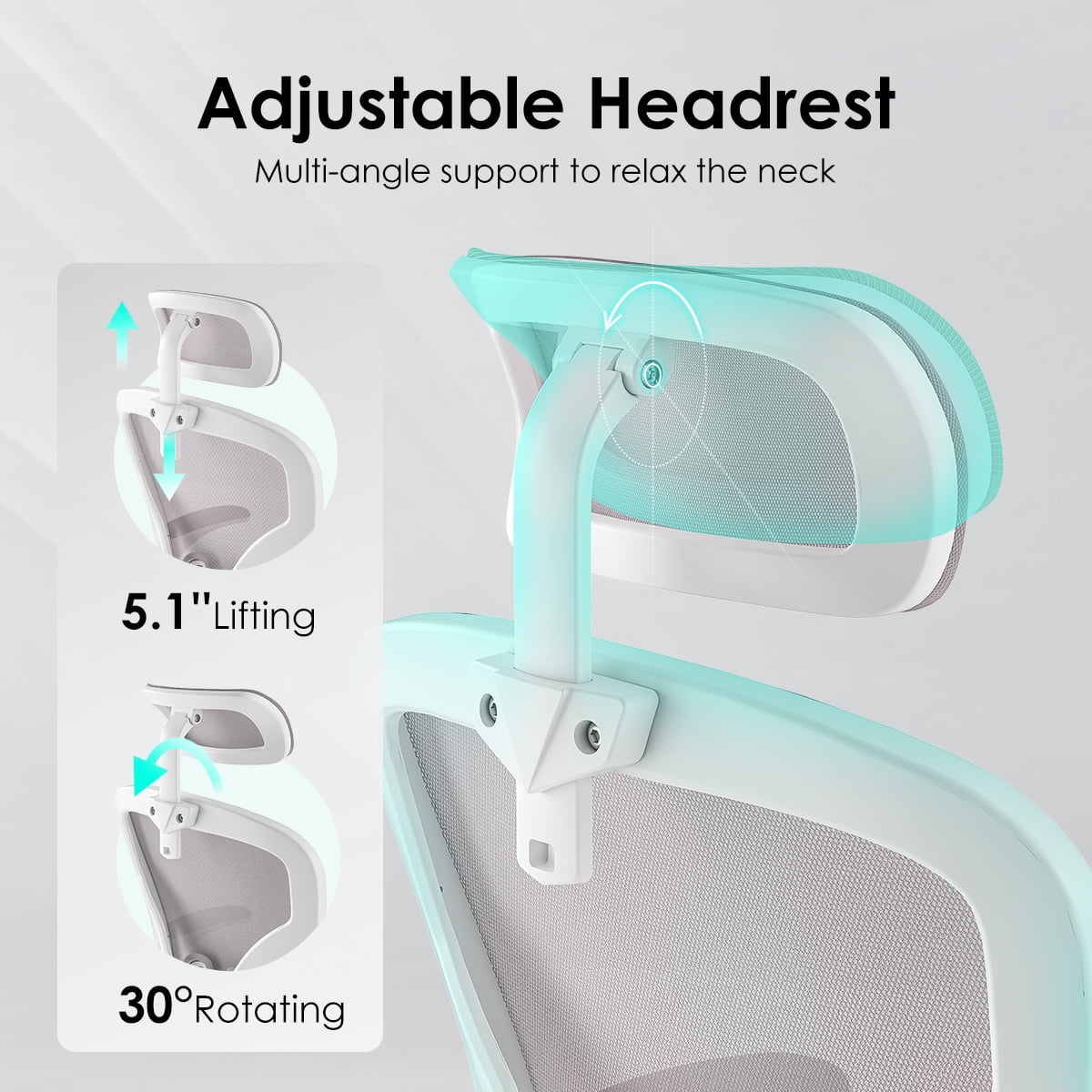 High Back Ergonomic Office Chair with Headrest, White & Gray Adjustable Lumbar Support Computer Desk Chair, Comfortable Armrest Task Chair for Home Office Study Room