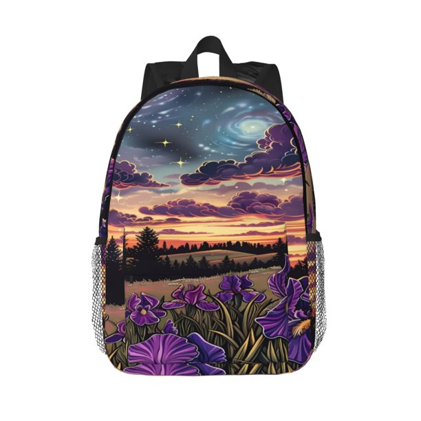 Easygdp Starry Night Purple Irises Mochila Ligera de 15 Pulgadas para Estudiantes, Mochila Cómoda para la Escuela y Viajes, Correas Ajustables