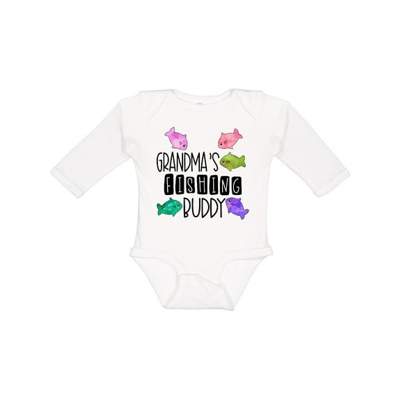 Inktastic Grandma's Fishing Buddy with Colorful Fish Boys or Girls Long Sleeve Baby Bodysuit