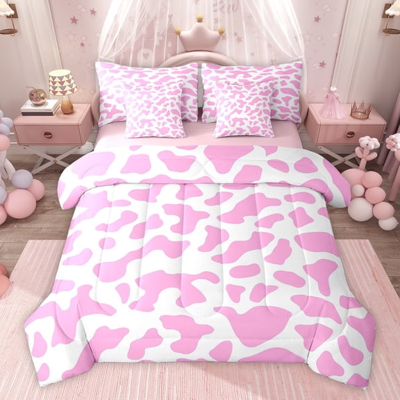 Homewish Animal Cow Print Twin Bedding Sets 7-Piece for Female Men Adults,Farmhouse Cattle Bull Bedding Comforter Set Microfiber,Abstract Vintage Aesthetic Breathable Sheet Sets