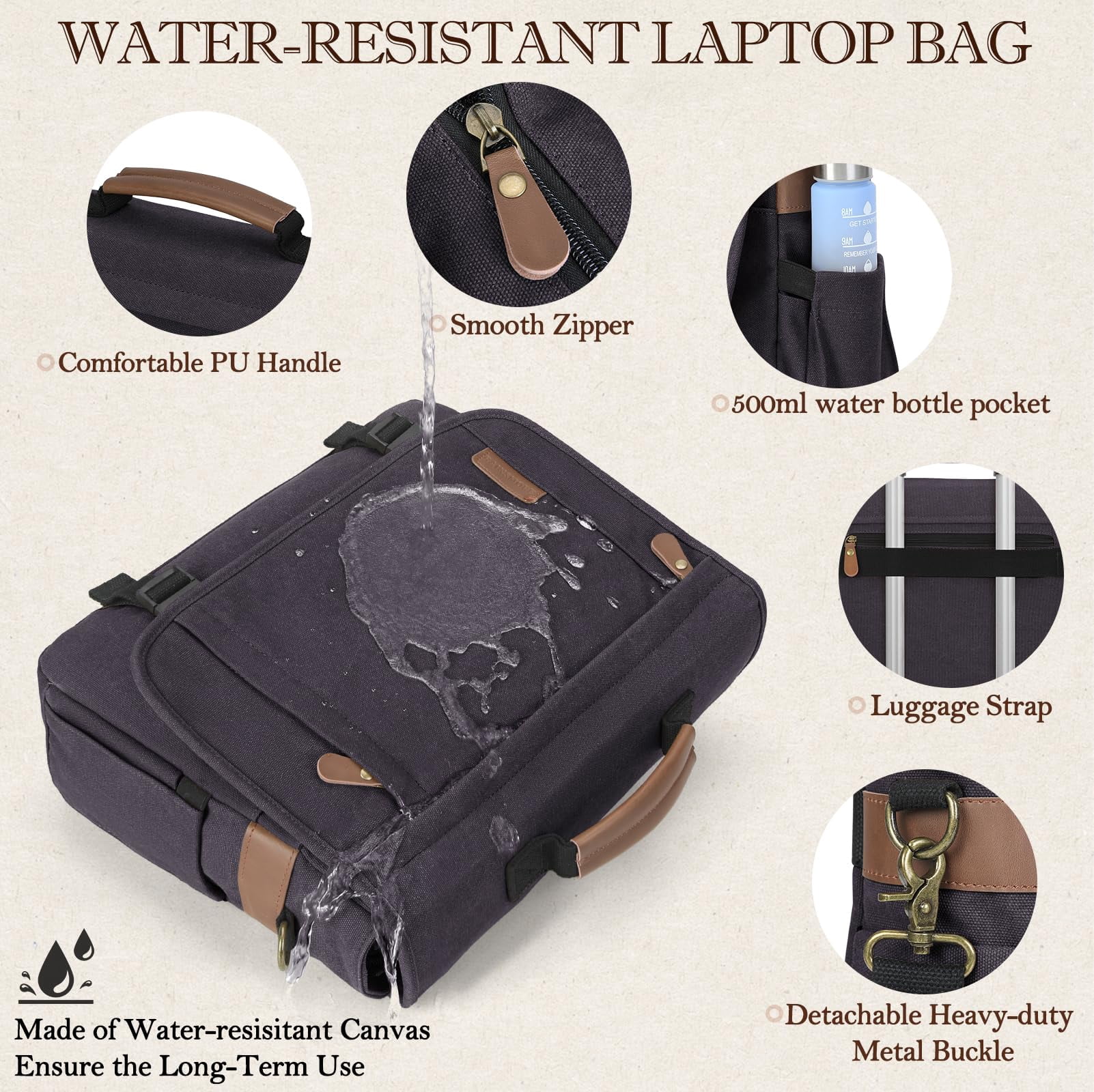 RAINSMORE Messenger Bag for Men 17-17.3 Inch Laptop Bag Water-resistant Canvas Computer Shoulder Bag Office Work Briefcase Large Casual Satchel Bags for Men Bookbag for College,Gray