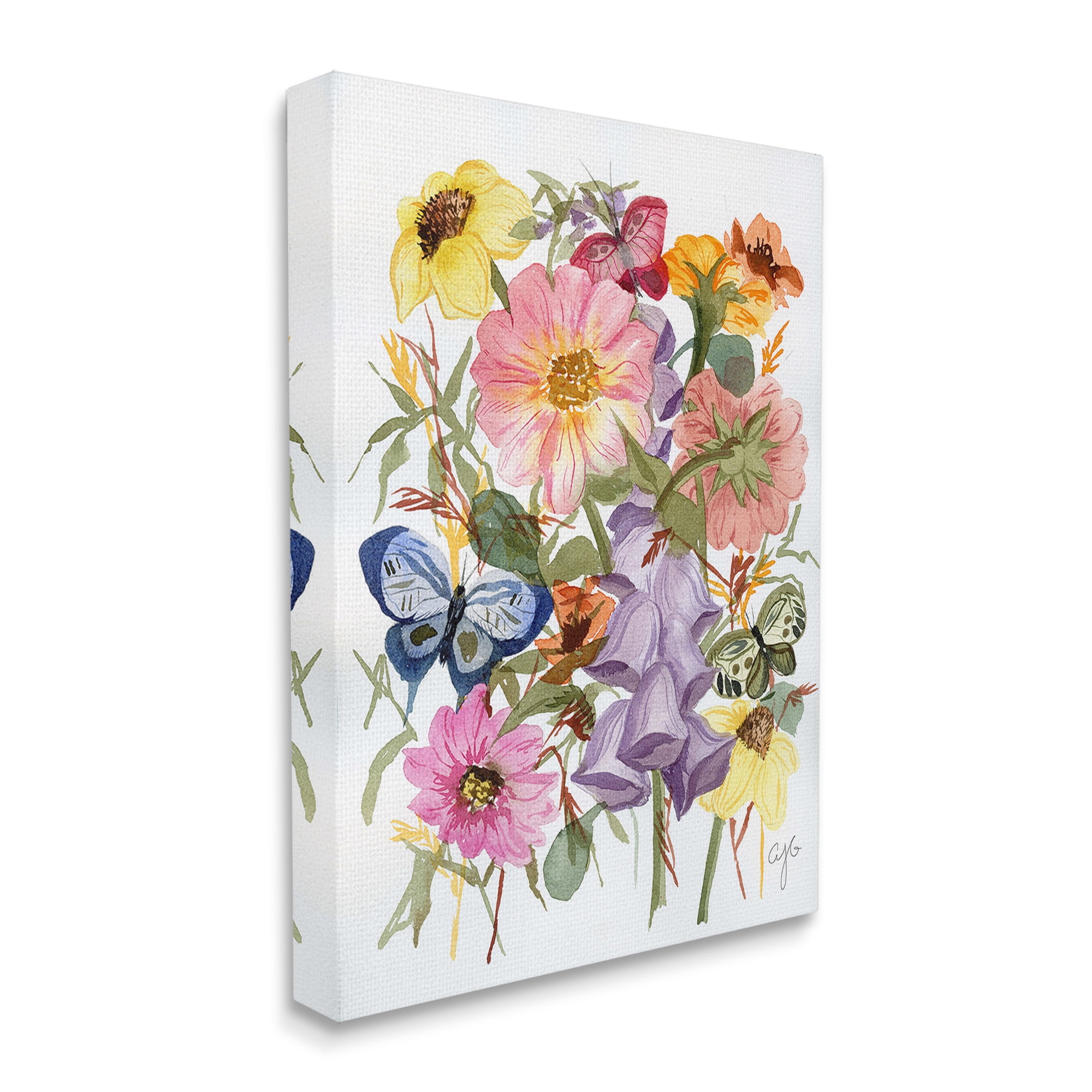 Stupell Industries Mixed Florals & Butterflies Botanical & Floral Painting Gallery Wrapped Canvas Art Print Wall Art, 16 x 20