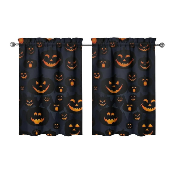 Halloween Kitchen Curtains 2 Pack with Vintage Pumpkin and Witch Artwork, Semi-Sheer Caf Curtains for Small Windows 27.5x36in(70x90cm) Kitchen Curtains