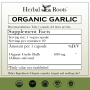 Herbal Roots Organic Whole Bulb Garlic Pills, 600 mg, 60 Vegan Capsules