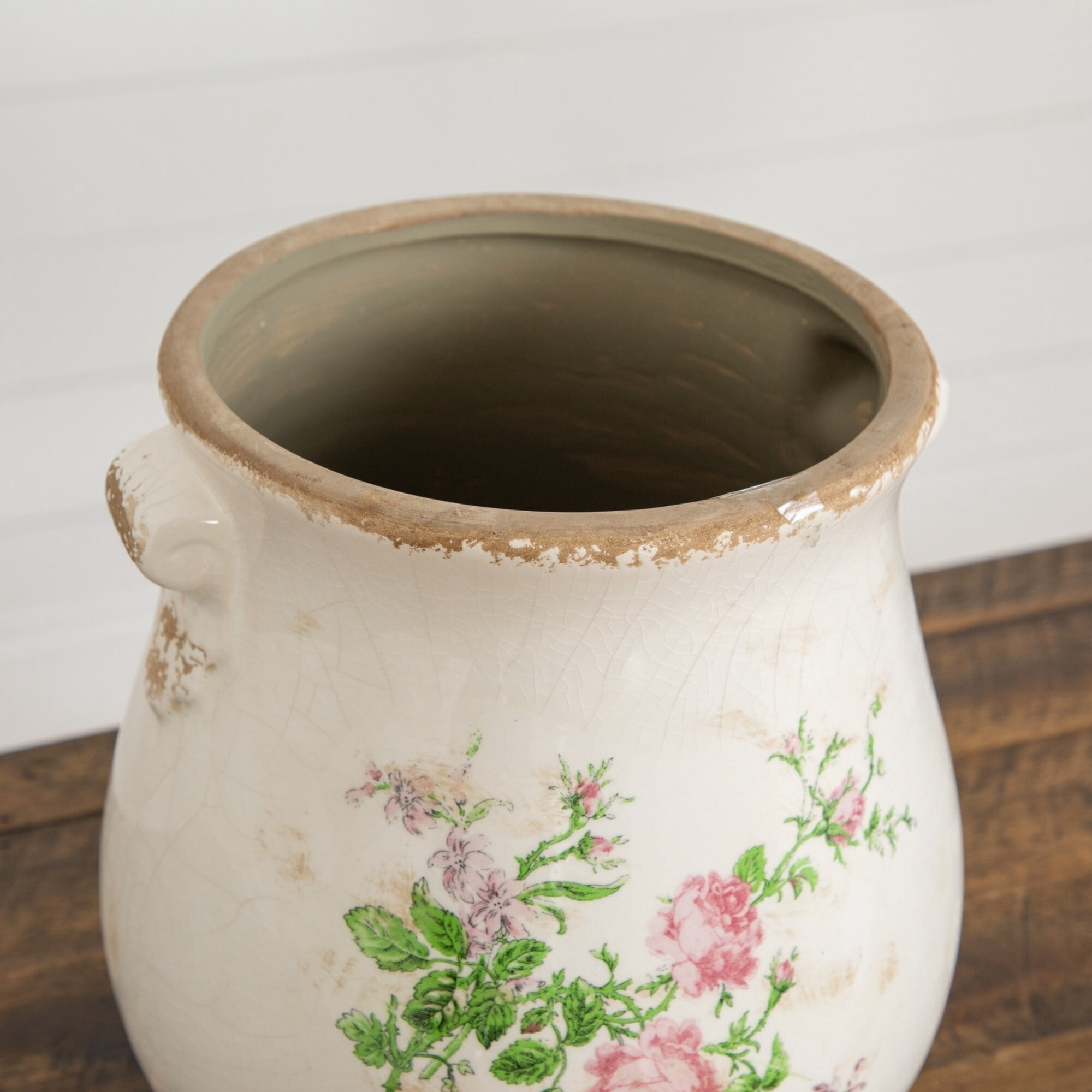 10in. Floral Print Tuscan Ceramic Scroll Planter