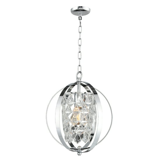 1 Light Globe Chandelier in Chrome Finish with Clear Crystals