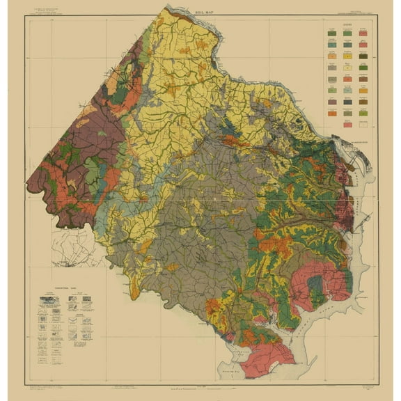 Historic County Map - Fairfax County Virginia - Kingling 1915 - 23 x 23.92 - Vintage Wall Art
