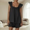 thumbnail image 2 of Women Shorts Sets Outfits Pajama 2 Piece Outfits Sleeveless Plus Size Ruffle Crop Top Casual Shorts Plus Size Summer Outfits Black L, 2 of 6