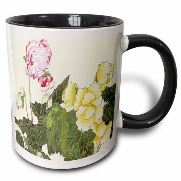 3drose, Pretty Begonias in Pink with Red Tips and Yellow, 15oz Two-tone Black Mug