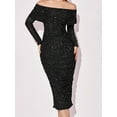 thumbnail image 3 of KelaJuan Women's Sparkle Evening Midi Dress Long Sleeve Off Shoulder Dress Formal Prom Party Gowns, 3 of 6