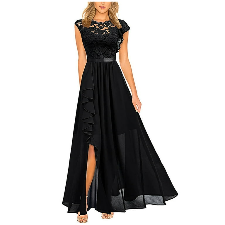 Sleeveless Lace Chiffon High Slit Long Bridesmaid Dresses Sleeveless Lace Chiffon High Slit Long Bridesmaid Dresses