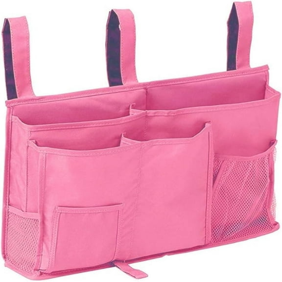 Manss Bedside Organizer with Fixed Straps and Water Bottle Holder for Home, College, Dorm, Bunk, Hospital, Crib, Bed Rails(Pink)