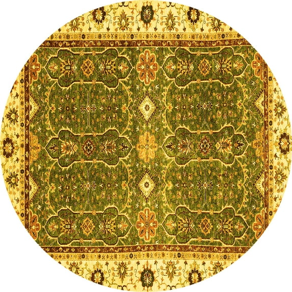 Ahgly Company Indoor Round Oriental Yellow Traditional Area Rugs, 5' Round