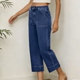 thumbnail image 6 of WERYOUNG Women's Casual Pants Solid Color High Waist Denim Trousers Everyday Wear Loose Fit Wide Leg Cropped Jeans With Pockets Club Party Trendy Comfortable Trouser, 6 of 9