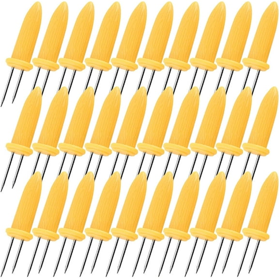 30 X Stainless Steel Corn Cob Holder Impale The Pins On The Holder to Each Side of Corn Cob's Ears and Hold onto The Handles of The Corn Holders for Eating Small Wooden Fork for Cooking