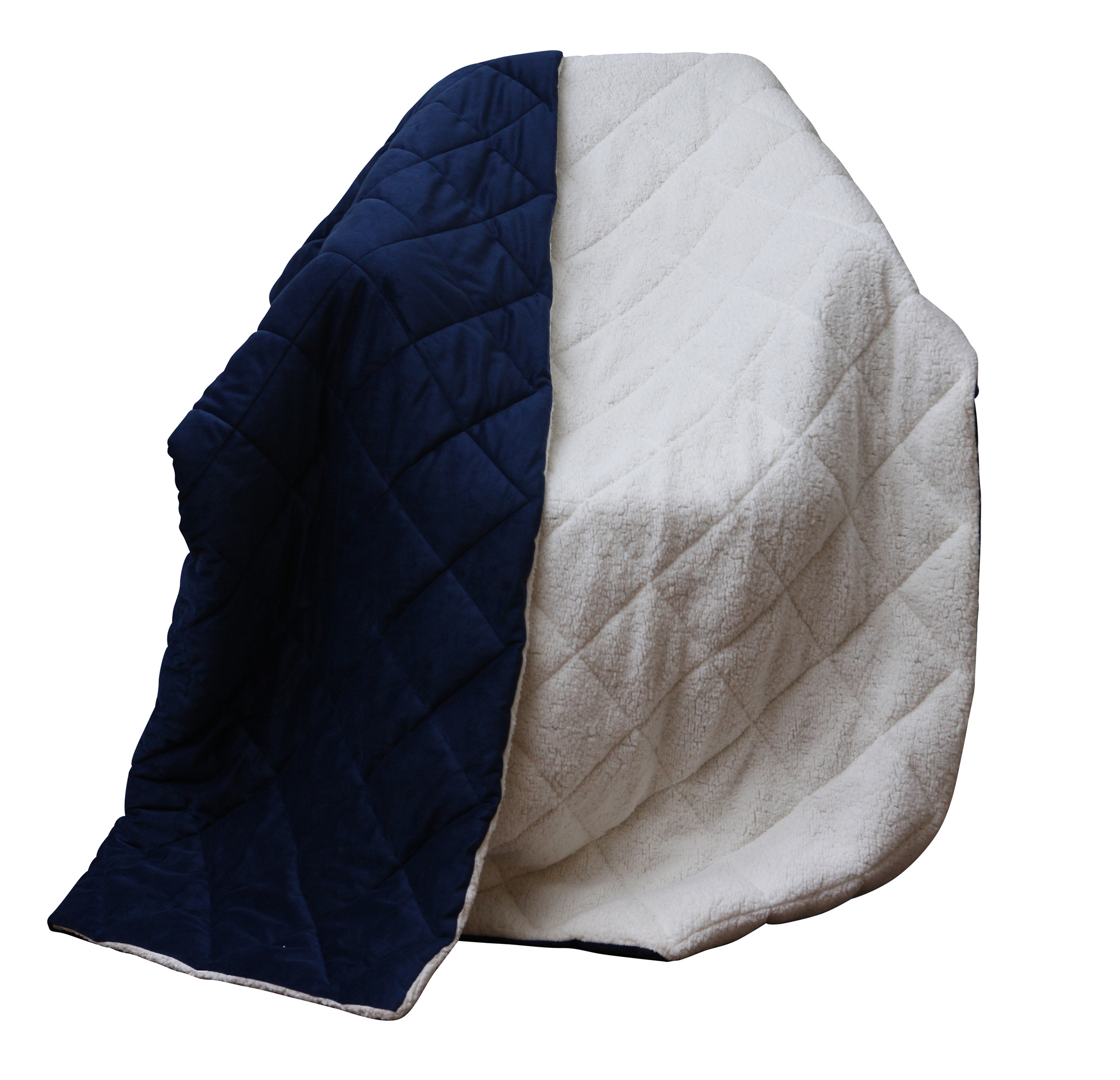 Luxry Cozy Soft Square Quilted Throw Blanket and Back Fleece, Navy Blue