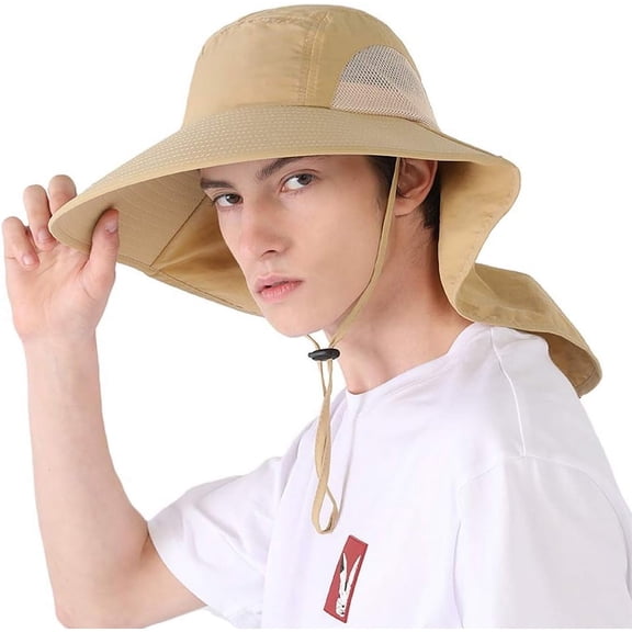 Zhengup Sun Protection Hats for Men Women Wide Brim Fishing Hats with Neck Flap Quick Dry Breathable Safari Hiking Cap