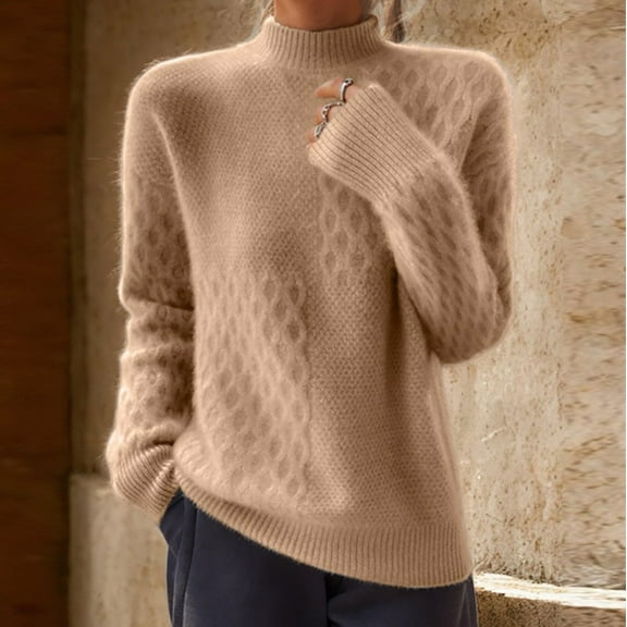 Goodtrade8 Tunic Winter Sweaters Turlenecks Casual Solid Color Long Sleeve High Neck Sweater Tops