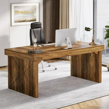 Tribesigns 63 Inch Executive Computer Desk, Rustic Simple Wood Office Desk, Large Study Writing Table Business Workstation for Home Office
