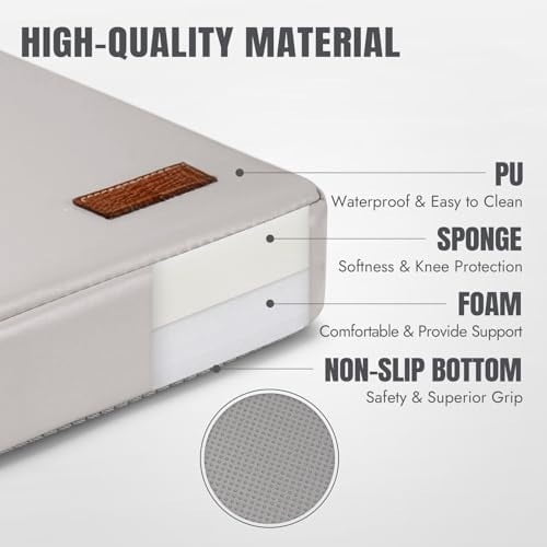Waterproof Garden Kneeling Pad - 2" Thick Soft Foam Kneeling Mat for Gardeners with Handle & Removable Cover, Knee Support for Bathing, Grey