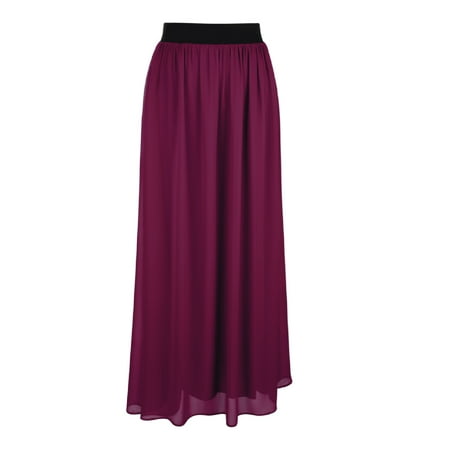 Faship Women Long Retro Pleated Maxi Skirt Burgundy - (Best Tops For Long Skirts)