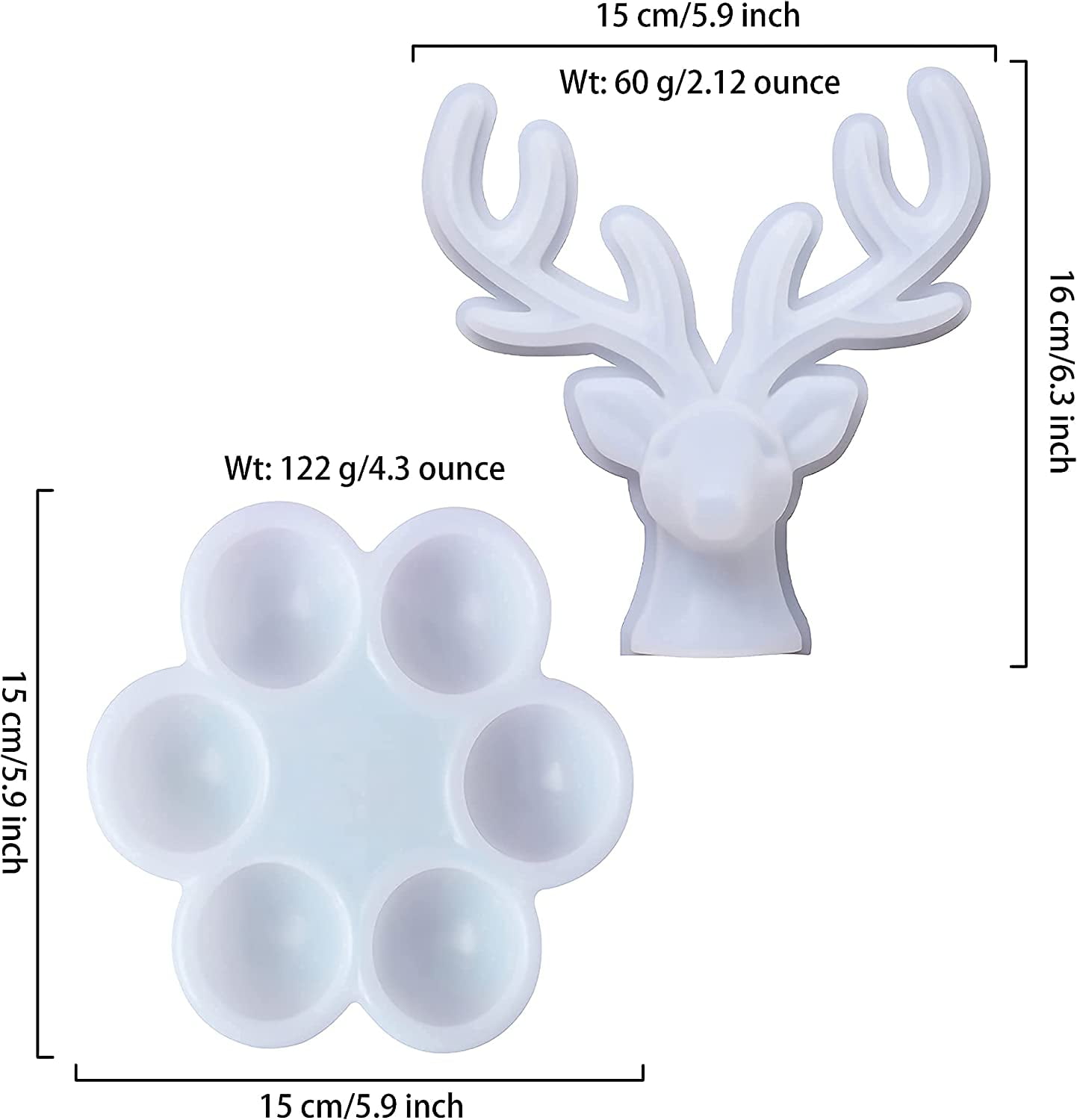 ABCISI Resin Kits and Molds Complete Set, Silicone Resin Mold Storage Boxes with Deer Handicraft Resin Mold Kit, 6 Bowl-Shaped Boxes for Candlestick, Candy, Makeup and Jewelry Containers