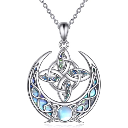 YAFEINI Wiccan Necklaces 925 Sterling Silver Celtic Knot Moonstone Pendant Necklace Amulet Hecate Jewelry Talisman Gifts for Women Men