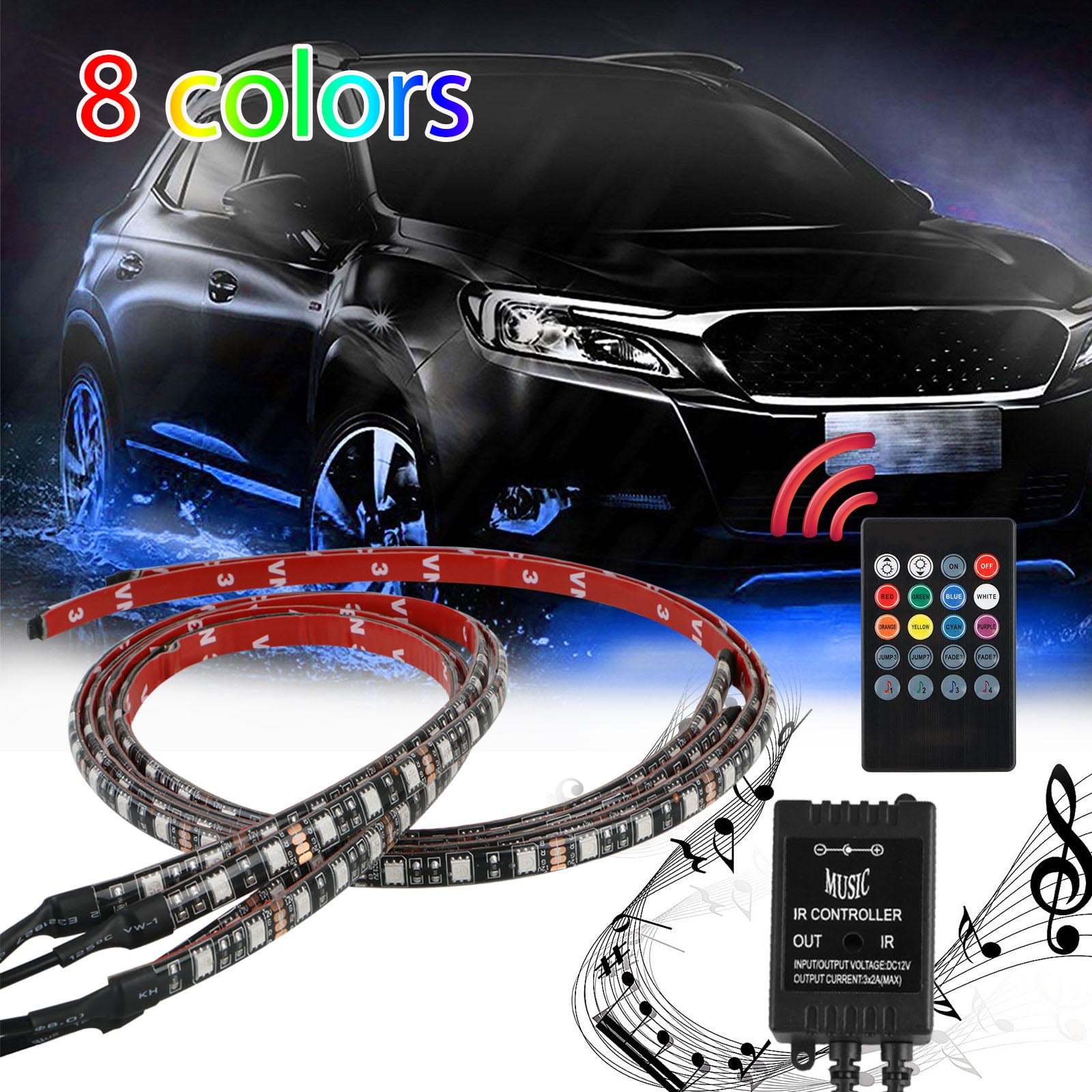 EEEkit Car Underglow Kit Lighting LED 4 x 8 Color RGB EEEkit Car Underglow Kit Lighting LED 4 x 8 Color RGB
