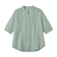 thumbnail image 3 of Uootdi Linen Tops for Women Mandarin Collar Half Sleeve Floral Embroidered Stripe Womens Tops Relaxed Fit Lightweight Womens Shirts for Women, 3 of 6