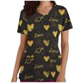 thumbnail image 2 of TIMIFIS Hauts de Sarrau de la Saint-Valentin pour Femmes Imprimés Uniforme de Travail à Manches Courtes Col en V Blouse T-shirt de Travail avec Poches - Imprimé Noir, 2 of 5