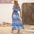 thumbnail image 6 of Women Ruffle Floral Maxi Summer Dress Off Shoulder Short Sleeve Backless Flounce Bodice Slit Hem Beach Dresses Sky Blue XL, 6 of 6