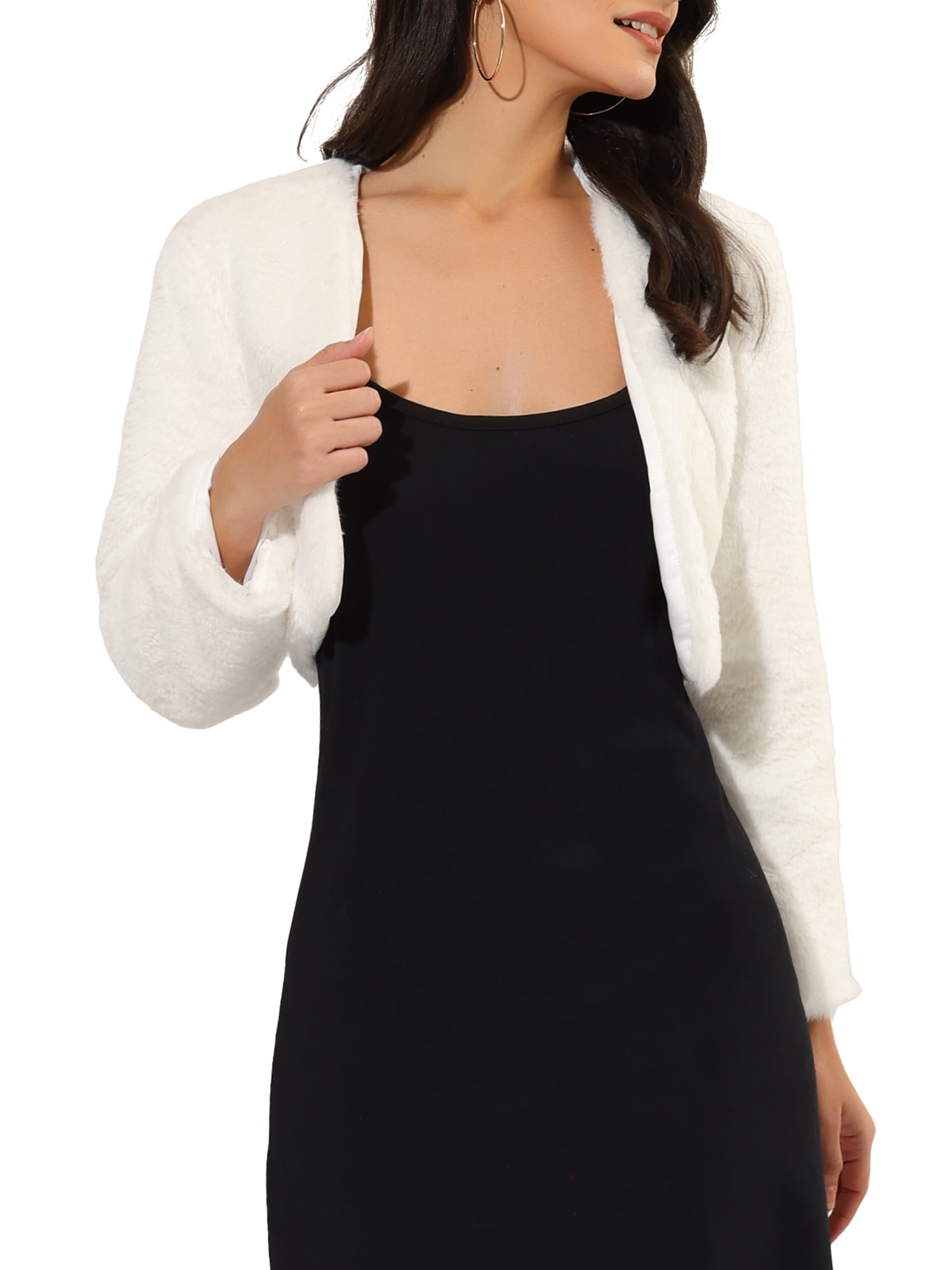 DARING DIVA Women's Cropped Open Front Faux Fur Short Shrug Jacket XL White