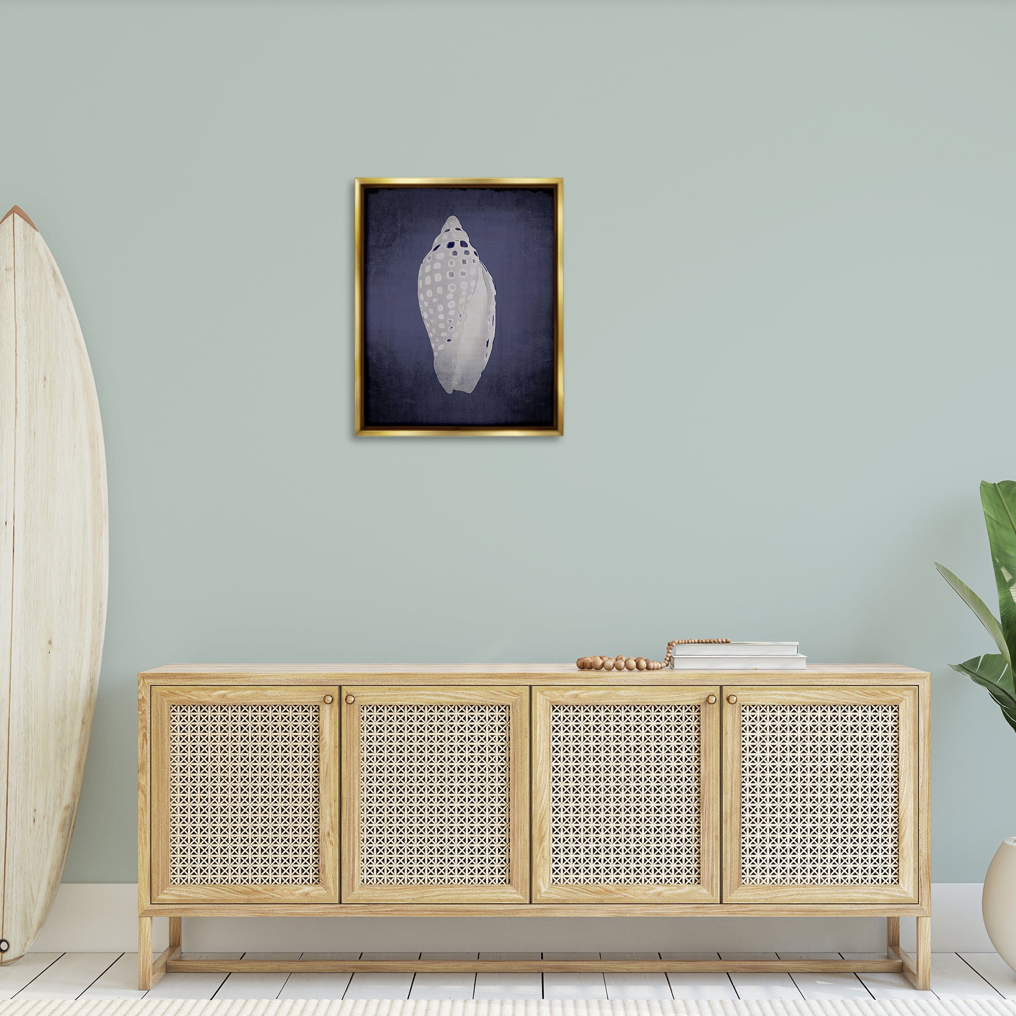 Stupell Industries Junonia on Indigo Nautical & Beach Painting Gold Floater Framed Canvas Art Print Wall Art, 25 x 31