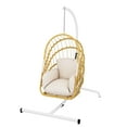 thumbnail image 2 of DWVO Indoor Outdoor Swing Egg Chair with Stand, Patio Wicker Hanging Egg Basket Chair with Soft Cushion UV Resistant 385LBS Capacity for Patio Backyard, Beige, 2 of 8