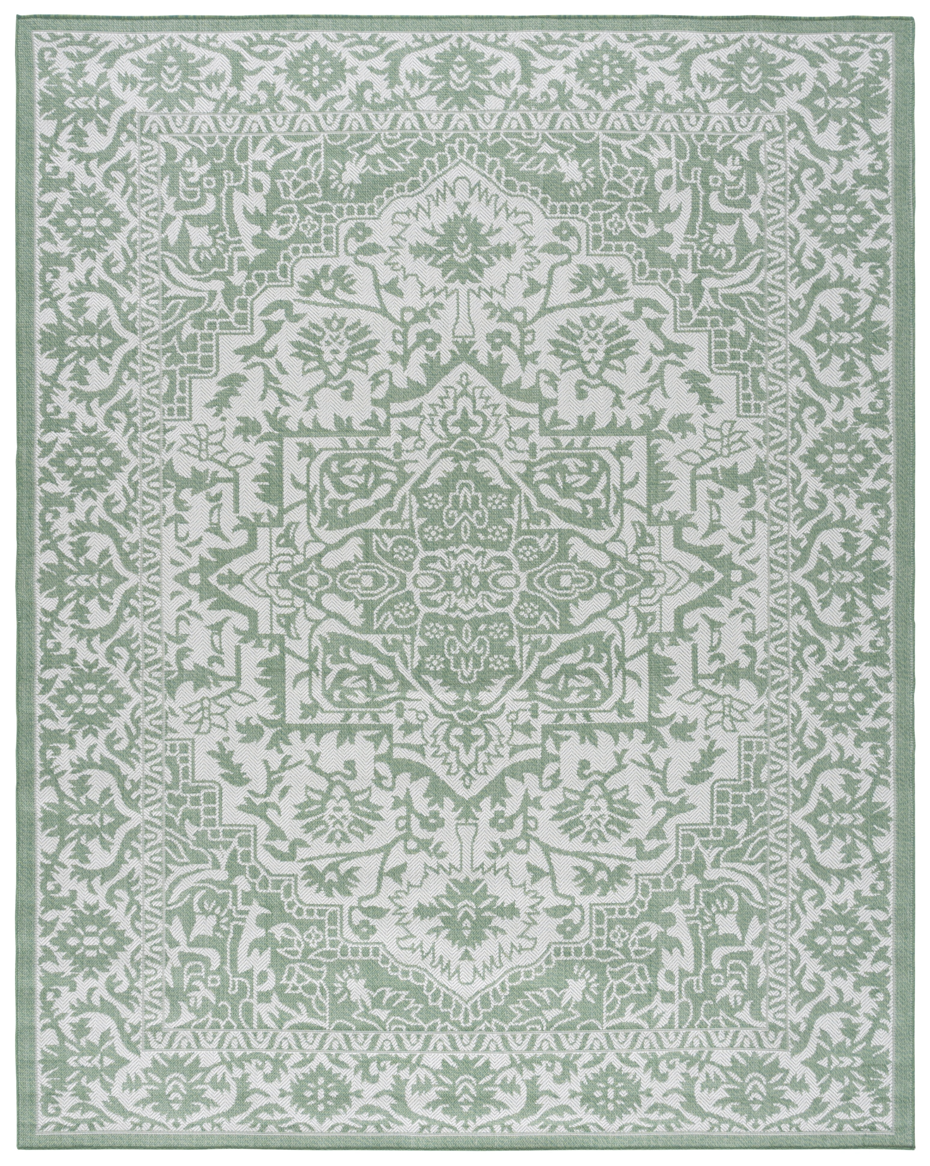 SAFAVIEH Machine Washable Rug Indoor/Outdoor Bermuda Collection - Bermuda Michael Oriental Indoor/Outdoor Area Rug, Green/Ivory, 9' x 12'