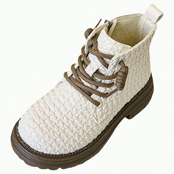 Ccpelsie Kids Comfortable Slip on Lug Sole Boots Girls Ankle Boots for Big/Little Kids Toddler Walking Shoes(White,12.5)
