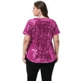 thumbnail image 4 of Women's Sequin Tops Plus Size Round Neck Sparkle Glitter Short Sleeve Party Tunic Blouse, 4 of 6