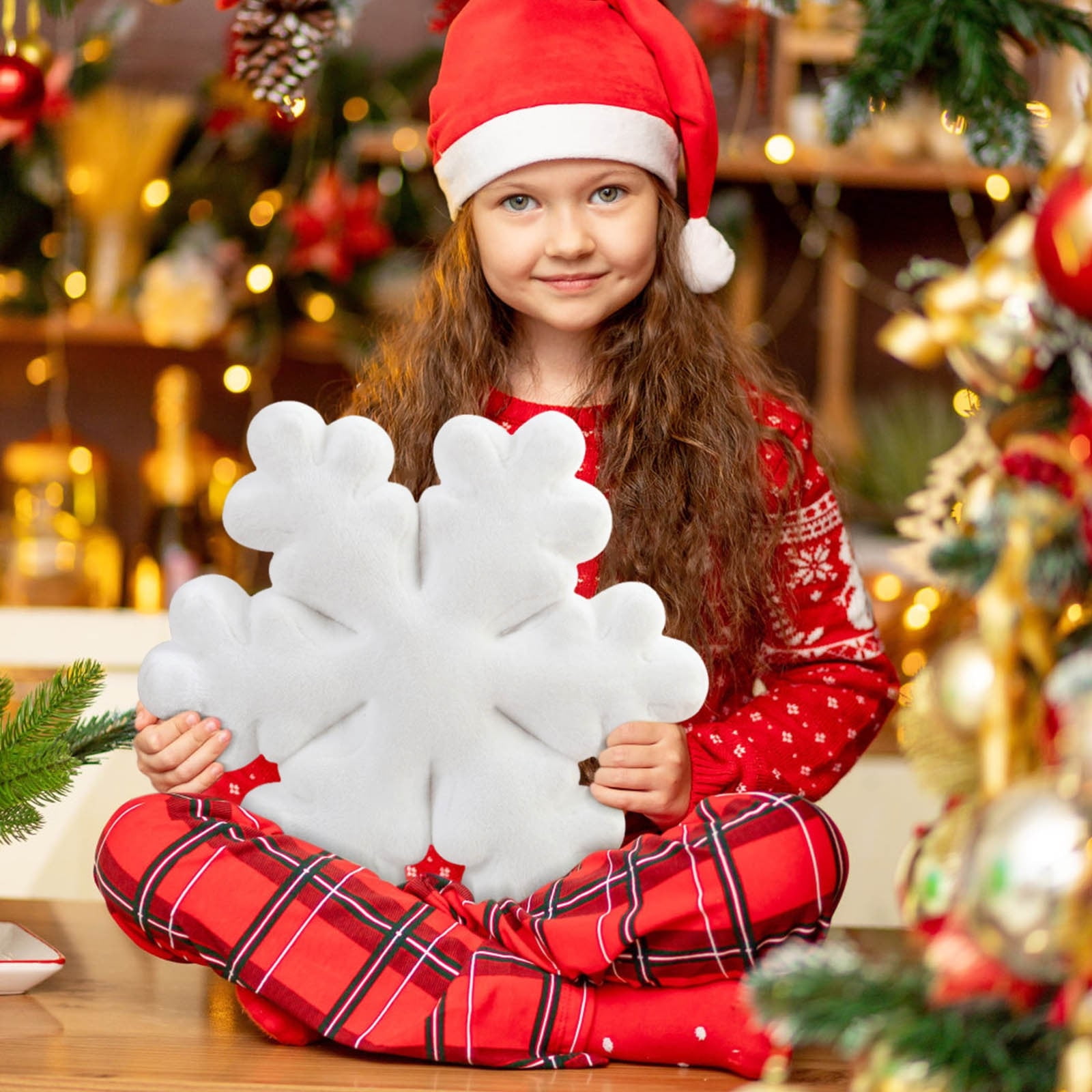 FastXmas 23.6 Inches Christmas Snowflake Throw Pillow Decoration,Christmas Snowflake Shaped Decorative Pillow For Sofa Couch Bed Ornament,Velvet Lumbar Support Cushion For Office Chair Car Seat